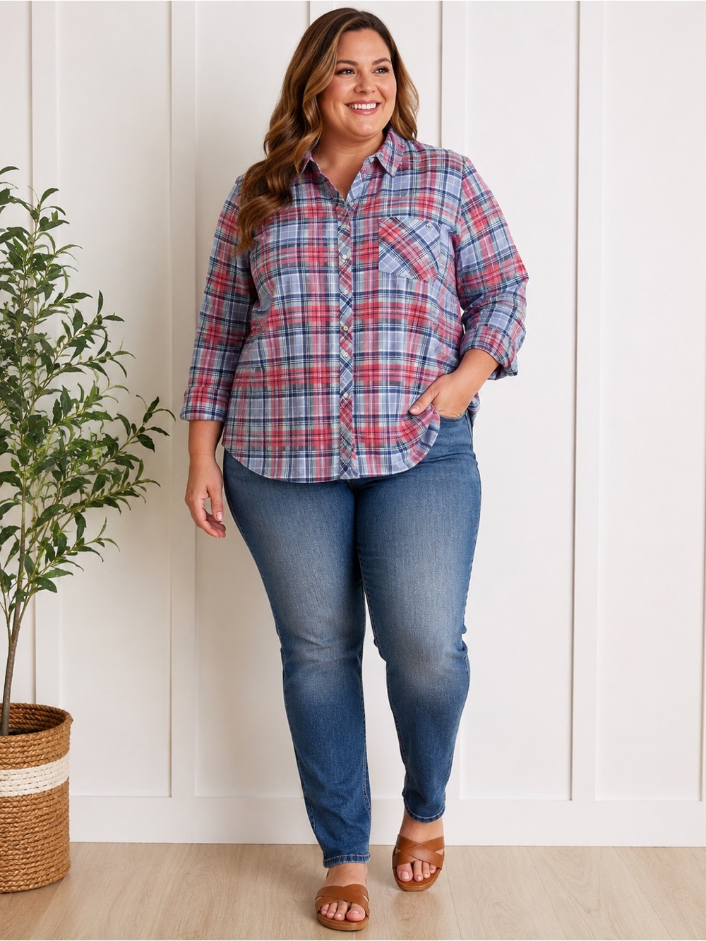 Vineyard Vines Relaxed Plaid Button Front Shirt Women’s Size 20 Cotton Linen